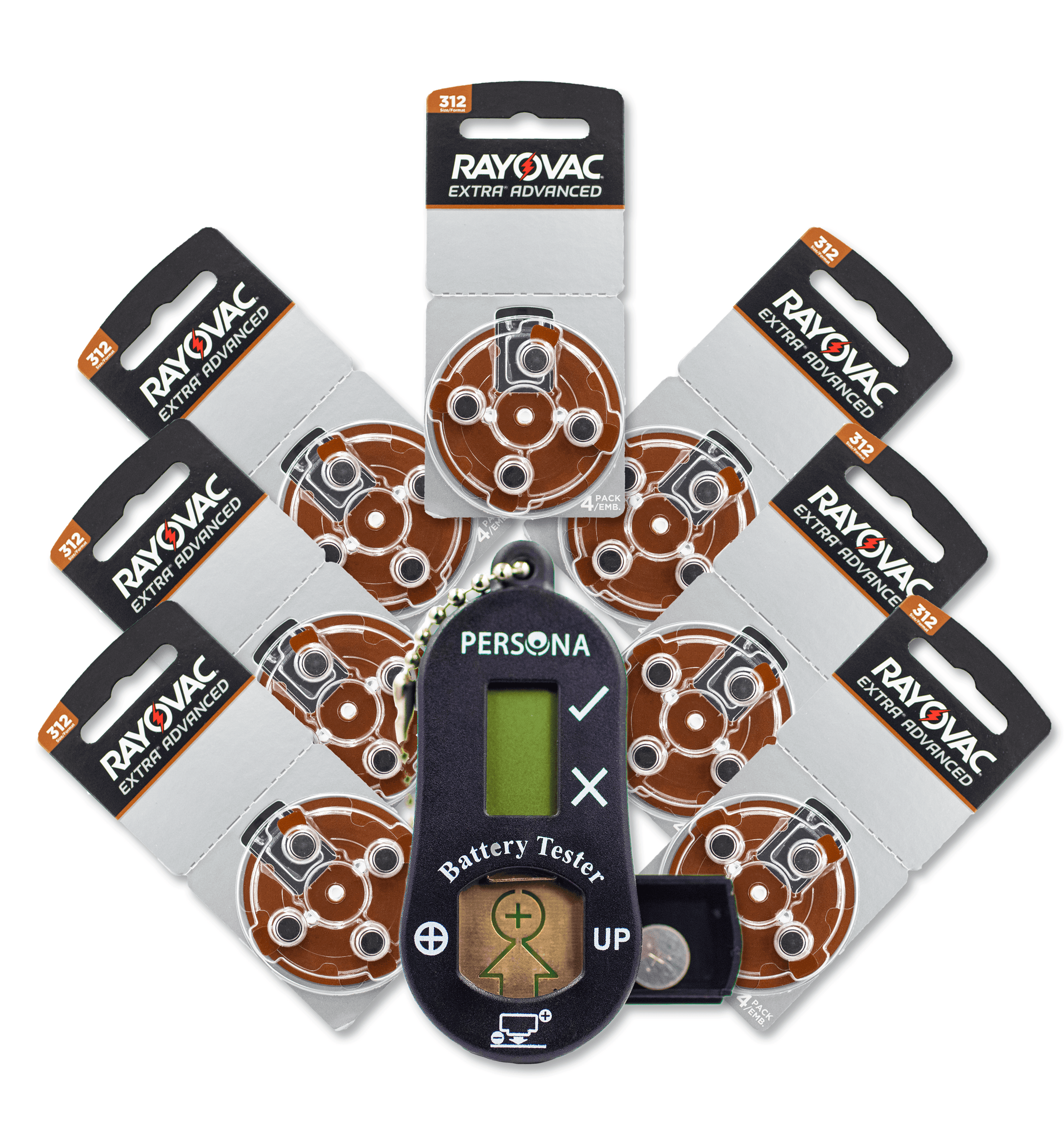 Rayovac Extra Hearing Aid Batteries - 28 Pack - Free Battery Keychain Tester/Carry Case - RxEars®